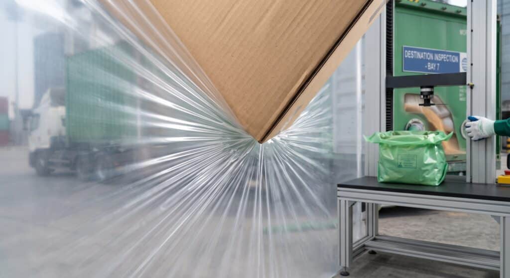 การทดสอบความทนทานต่อแรงเจาะทะลุ Dart Impact ของถุงพลาสติกขนาดใหญ่พิเศษ LDPE หนาพิเศษในห้องแล็บควบคุมคุณภาพ